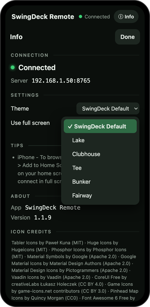 The theme list in settings